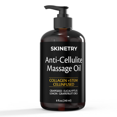 SKINETRY Anti Cellulite Massage Oil and Silicone Body Brush – Collagen and Stem Cell Skin Tightening Formula for Smoothing and Firming (8 fl oz / 240ml)
