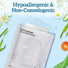 SKINETRY Hyaluronic & Centella Collagen Mask 5 Pack – Hydrating, Moisturizing, Refreshing Korean Aloe Facial Sheet Masks for Glowing Skin Gift