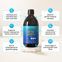 SKINETRY Organic Golden Castor Oil – 100% Pure, Hexane-Free, Extra Virgin, Cold-Pressed Castor Oil for Hair, Skin, Lashes & Brows (16.9 fl oz / 500ml)